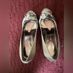 Paris Hilton Silver Gray Satin Pumps with Rhinestone Heels & Red Outsoles (S=9M)
